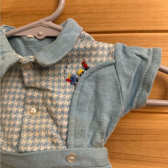 Vintage Baby Boy Newborn Bundle Yellow Blue Tan Collared Romper Outfit - Picture 3 of 16